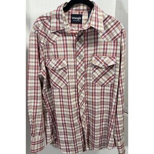 Wrangler Western Shirt Pearl Snap Medium Red Cowboy